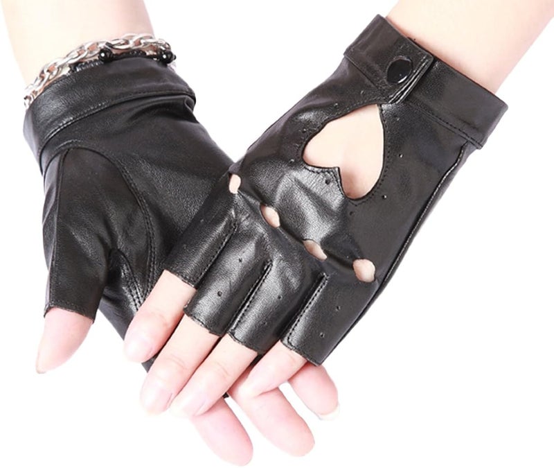 woobles Women's Shorty Leather Fingerless Motorcycle Biker Sports Glove - Image 1